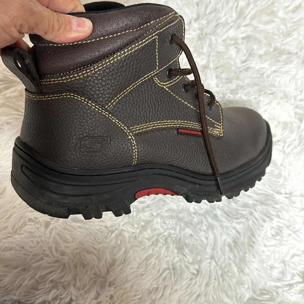 Skechers Men's Burgin Tarlac Steel Toe Work Boot Style 77143 BRN Excellent Cond